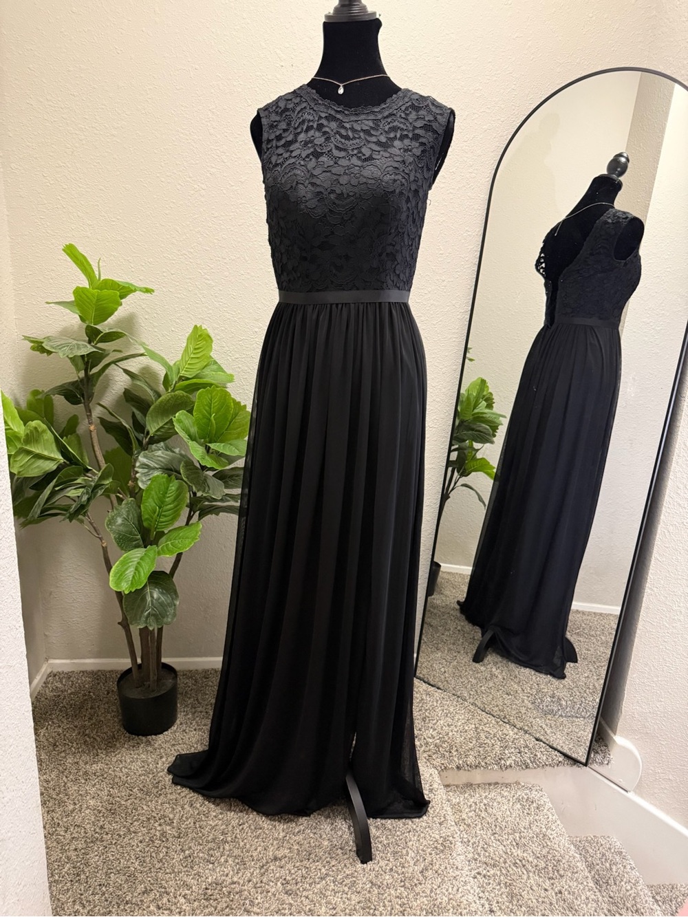 David's Bridal Black Lace Bodice Maxi Gown